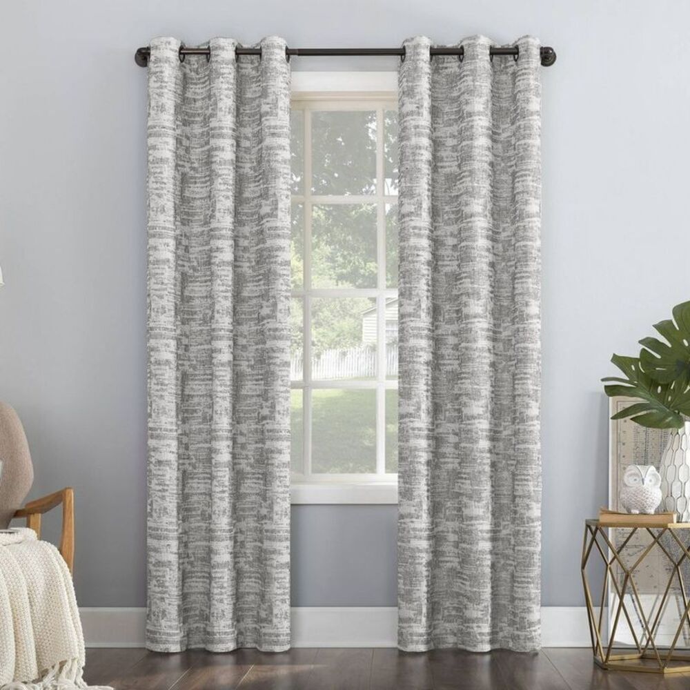 96"x40" Parrish Distressed Grid Thermal 100% Blackout Curtain Panel Gray